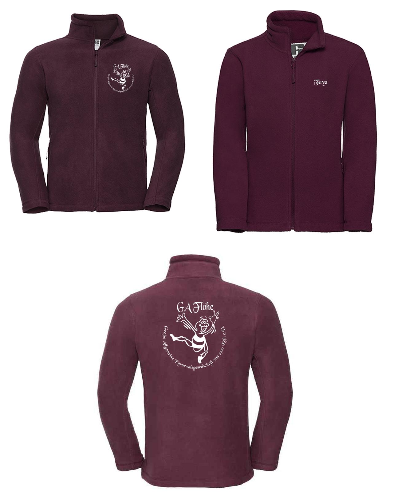 GA Flöhe Fleece Jacken in Burgundy - Vorderansicht mit Logo und Rückansicht